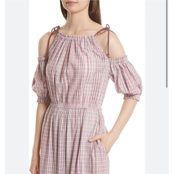 La Vie REBECCA TAYLOR Pink plaid  Midi Dress XS Cottagecore Prairie - Picture 8 of 11